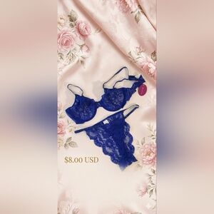 NEW Royal Blue Avidlove Women’s Lingerie Lace 2Piece Bra Thong Panty Set Size L